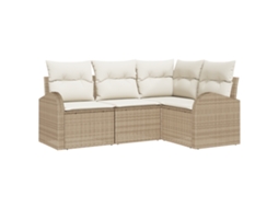 Conjunto 4 Sofá De Jardim Vidaxl Bege Vime Pe (179 X 124 X 85 Cm)