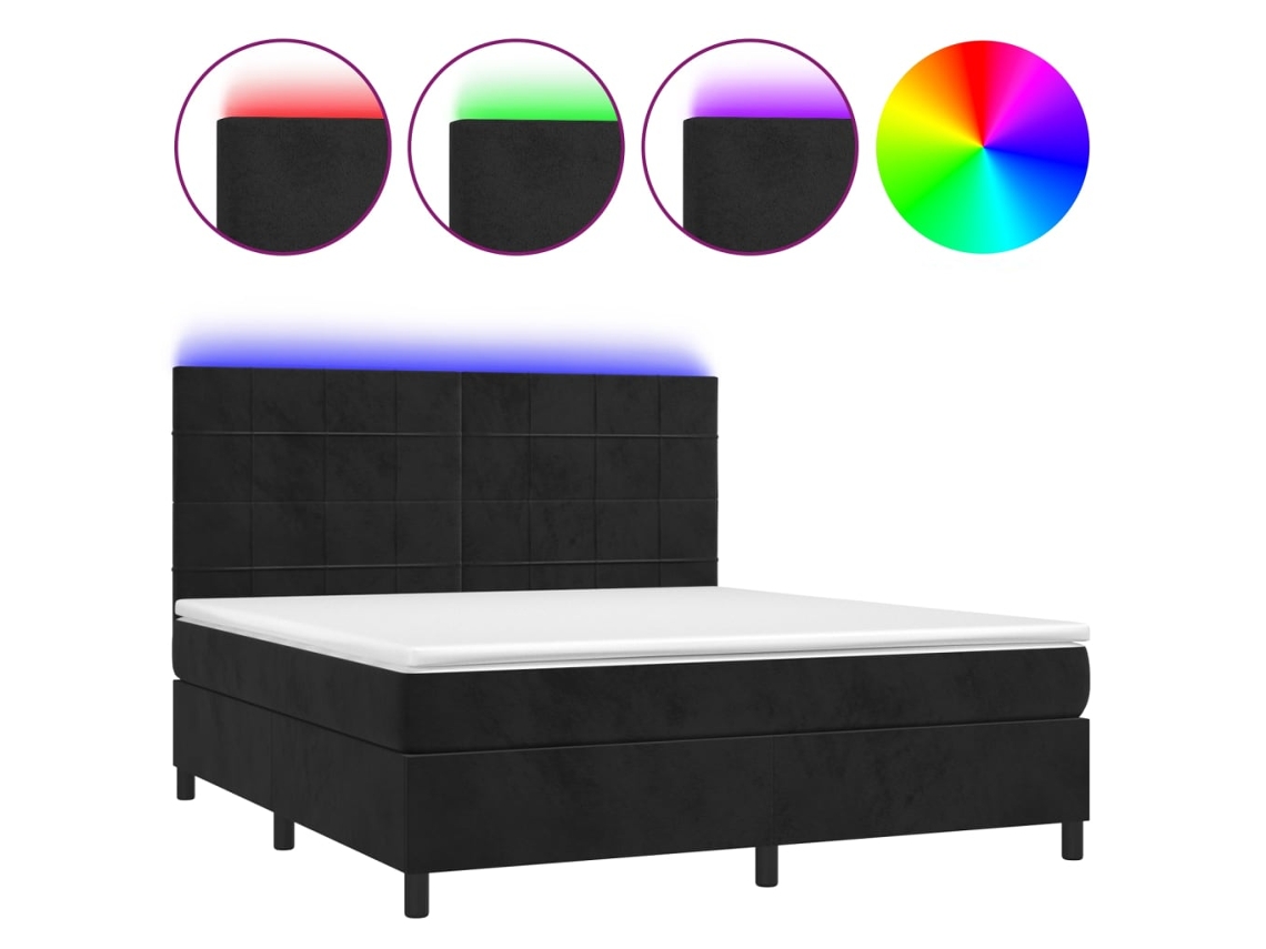 Cama Box Spring com Colchão LED Veludo Preto MAISON EXCLUSIVE (160x200 cm)