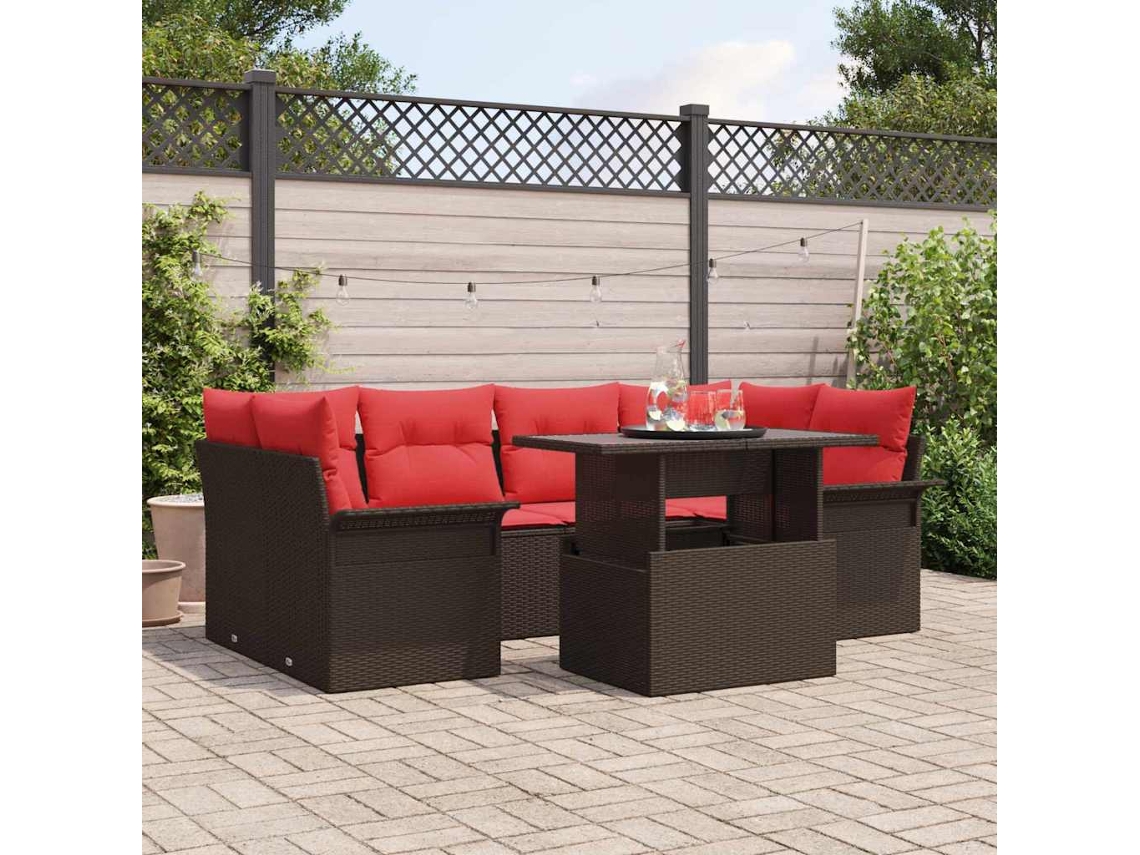 Vidaxl Conjunto De Sofá De Jardim Com Almofada 7 Pcs Castanho