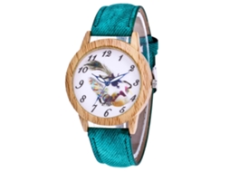 Relógio de Pulso Feminino de Quartzo com Pulseira de Jean Estilo Simples Mostrador Redondo Verde
