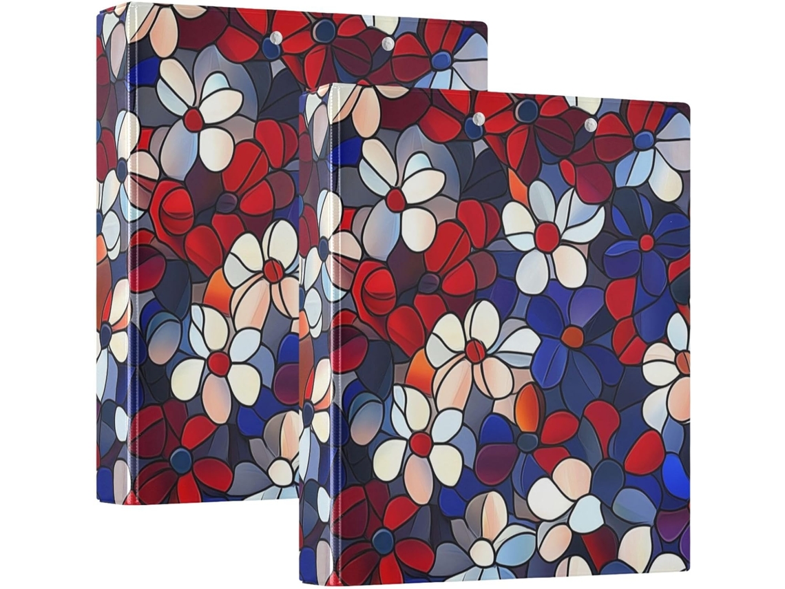 Flores De Vidro Vermelhas E Azuis Com Argolas Redondas 3, 8cm 1 2 Polegada E Prancheta, Pacote Com 1 2 De Fichários