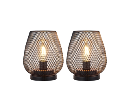 Conjunto De 2 Luminárias De Mesa Sem Fio, Design Gaiola De Metal, Luz Led Estilo Edison , Alimentação A Bateria Jhy Design (formato De Ovo)