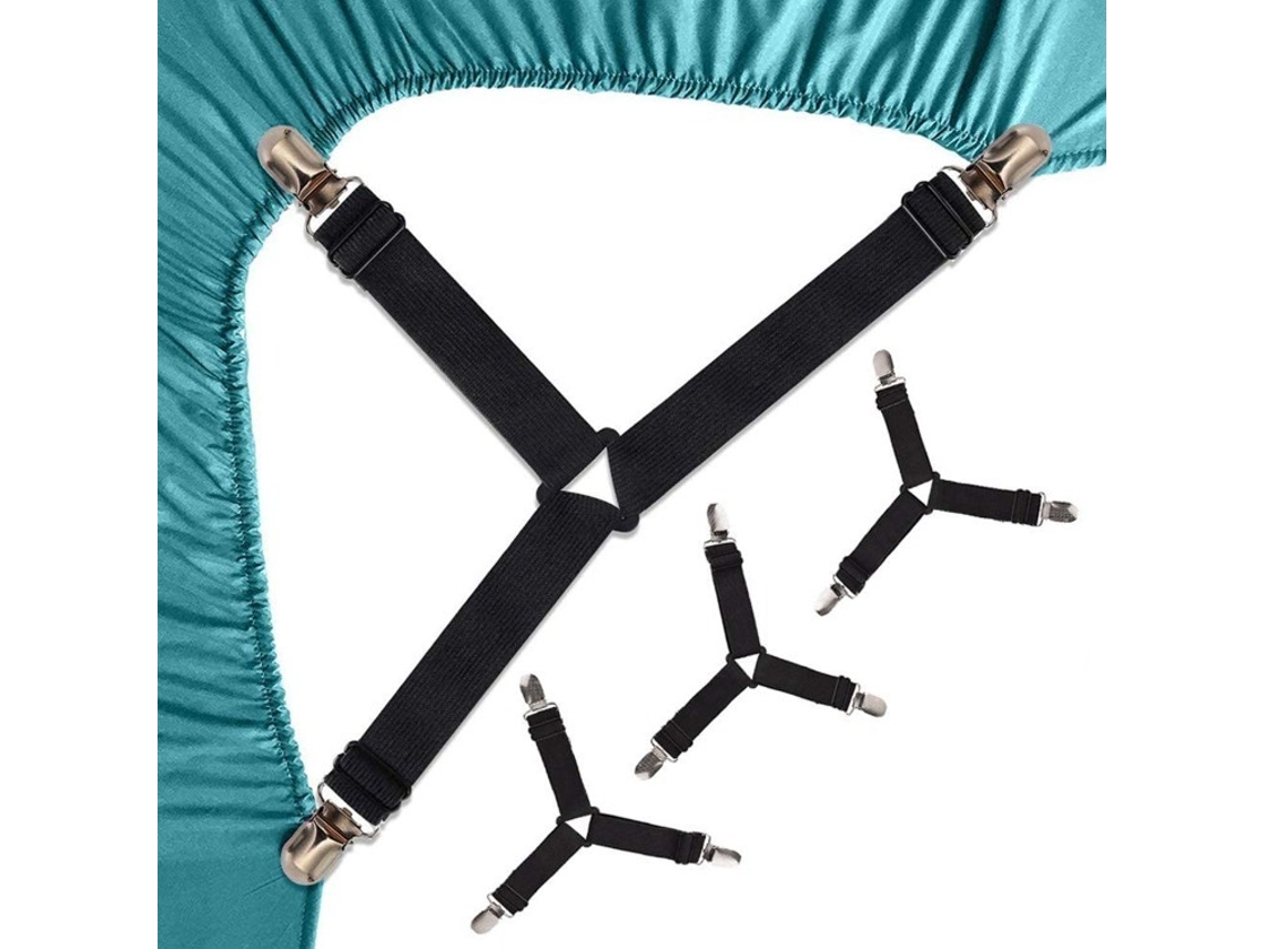 Lurelia Tensores Para Lençol 4 Peças Nylon Metal Ajustável Elástico Triângulo Resistente Colcha Colchão Cama Preto