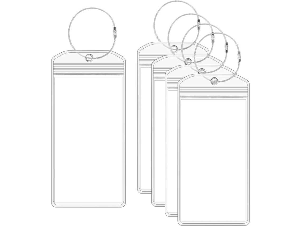 Conjunto de 5 Etiquetas de Bagagem Transparentes para Malas com identificação compatíveis com viagens BRILVIBERA