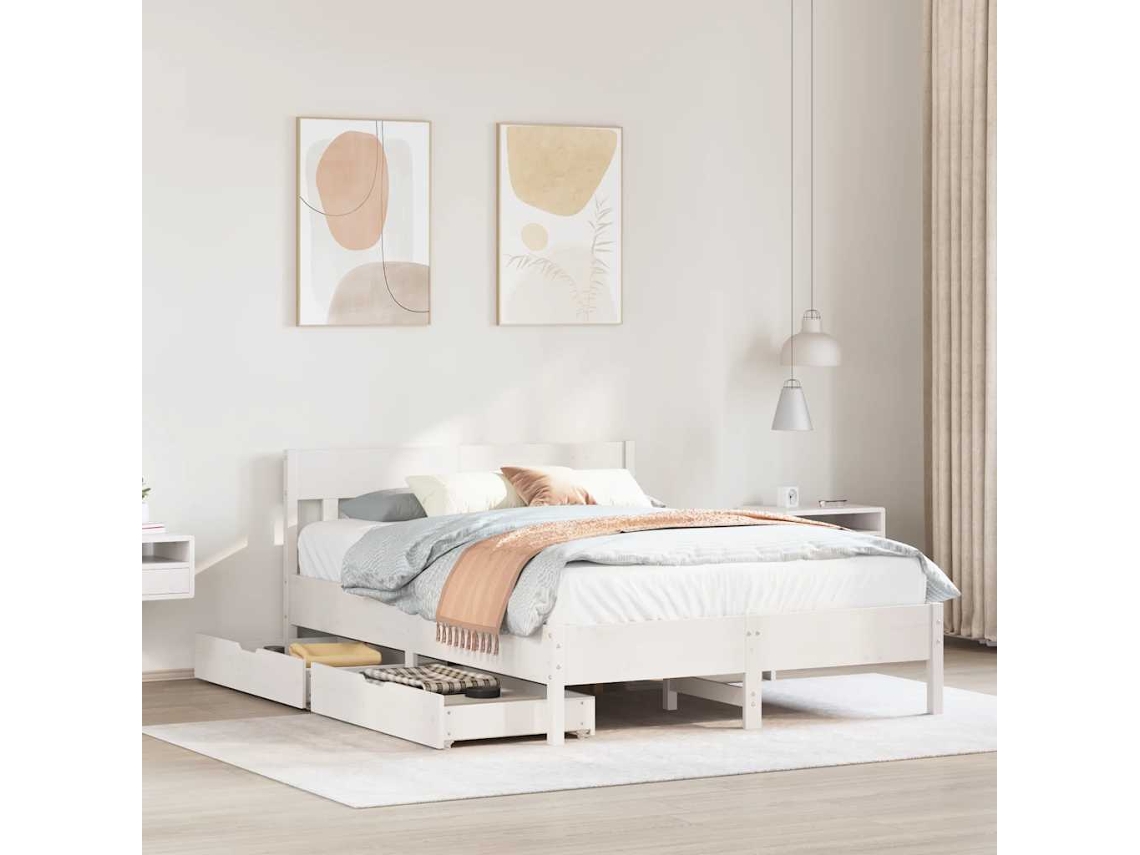 Cama Sem Colchão 150x200 Cm Madeira De Pinho Maciça Branco