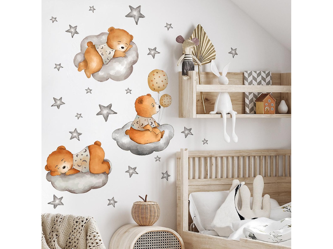 Omni stickers de Parede com Filhotes, Nuvens e Estrelas Decoração Removível para Sala, Escritório, Quarto, Cozinha