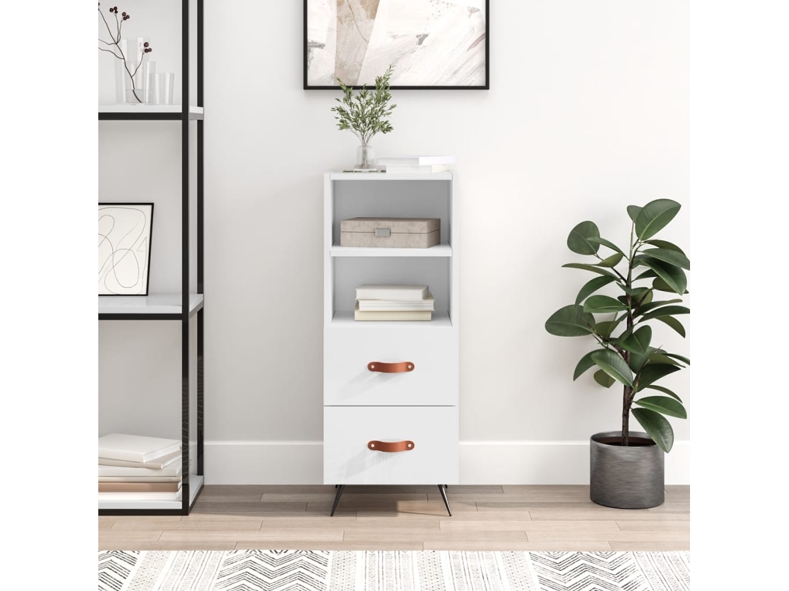Aparador de madera labrada, 34,5 x 34 x 90 cm, blanco brillante