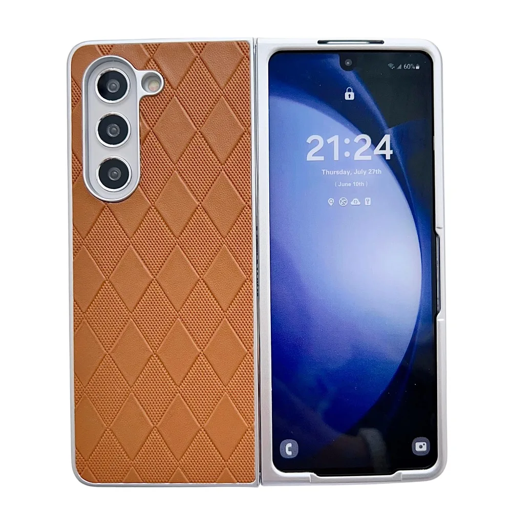 (marrom, Galaxy Z Fold7) Capa Protetora Em Couro Pu, Padrão De Malha Em Diamante, Capa Protetora À Prova De Quedas.