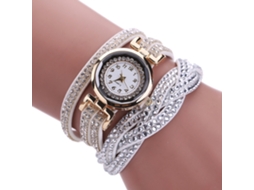 Relógio de Pulseira Feminino Étnico Retro Quartzo com Strass Multicamadas Branco