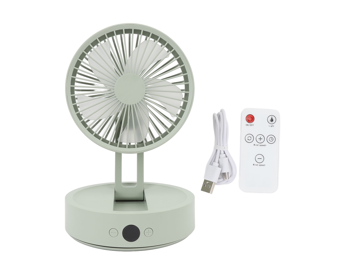 Mali ventilador de Mesa Plegable 3 Velocidades Usb Recargable Con Luz Nocturna Y Control Remoto Verde Gris