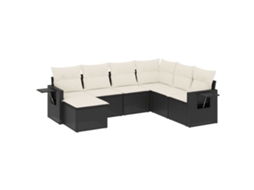 Conjunto de 7 Sofás para Jardim com Almofadões Vime Pe Preto MAISON EXCLUSIVE (7 pcs)
