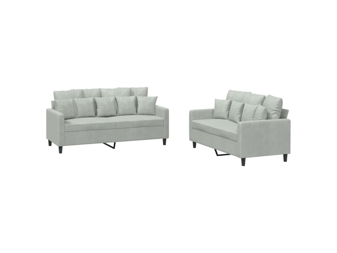 Maison Exclusive - 2 Pcs Conjunto De Sofás Com Almofadões Veludo Cinzento-claro