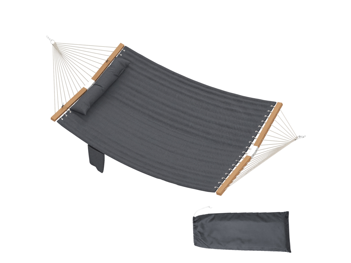Rede Suspensa 325 Cm Almofada Extra, Tecido Acolchoado, Bolso Revistas, Uso Interno Externo, Cinza