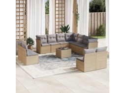 Vidaxl 12 Pcs Conjunto De Sofás P/ Jardim Com Almofadões Vime Pe Bege