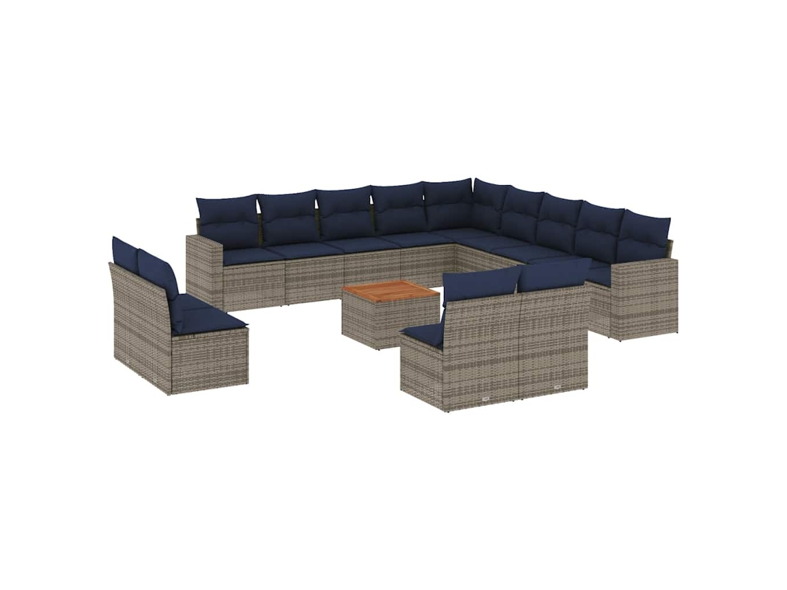 Conjunto de 14 Sofás P/ Jardim C/ Almofadões Vime Pe Cinzento MAISON EXCLUSIVE (14 pcs)