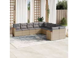 Vidaxl 10 Pcs Conj. Sofás Jardim C/ Almofadões Vime Pe Bege Misturado
