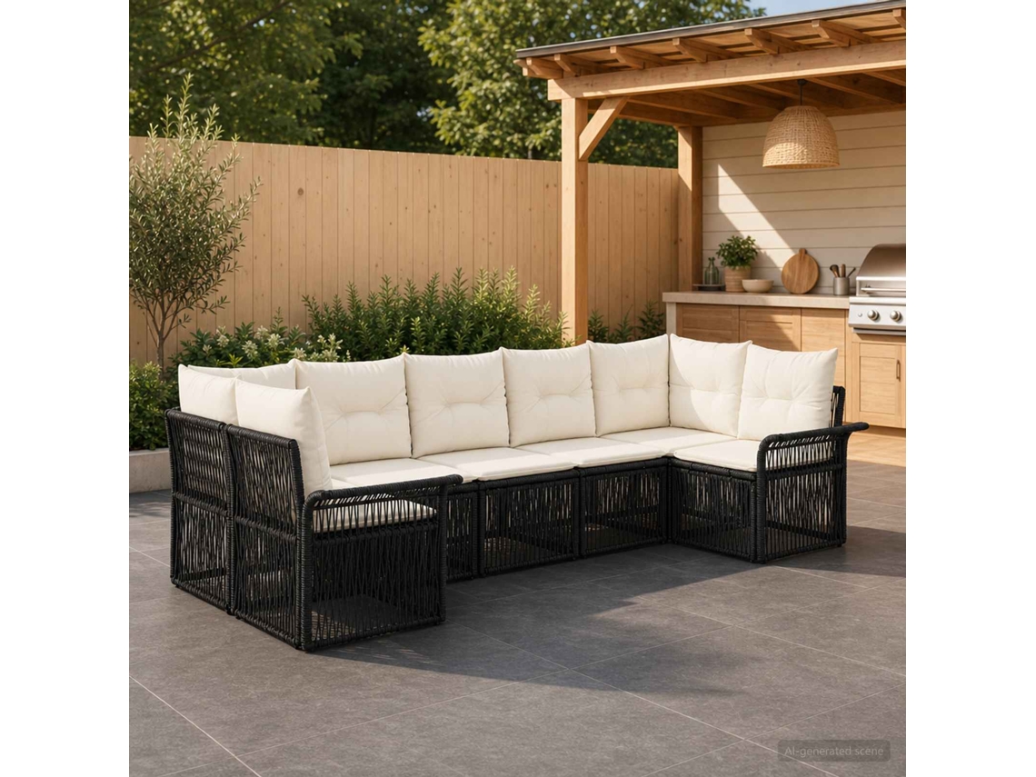 Vidaxl Conjunto De Sofá De Jardim 7 Unid. 7-número De Lugares Preto