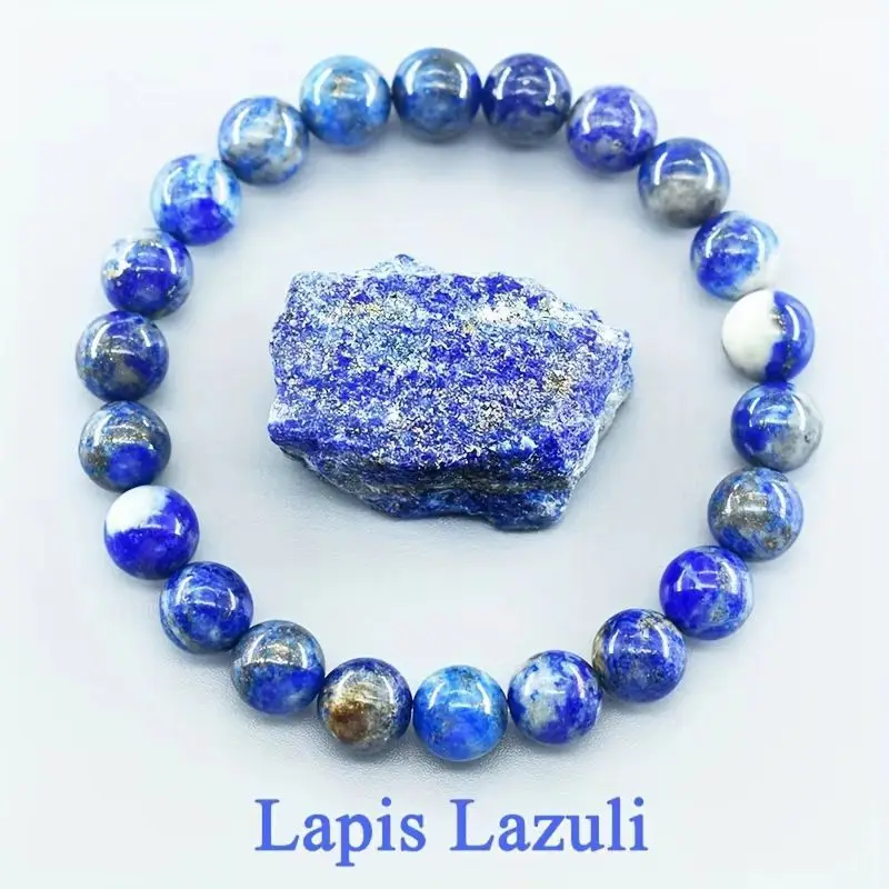 Pulseira de Contas de Pedra Natural Lápis lazúli para Yoga, Reiki, Amuleto e Talismã da Sorte MDUG (19 Cm)