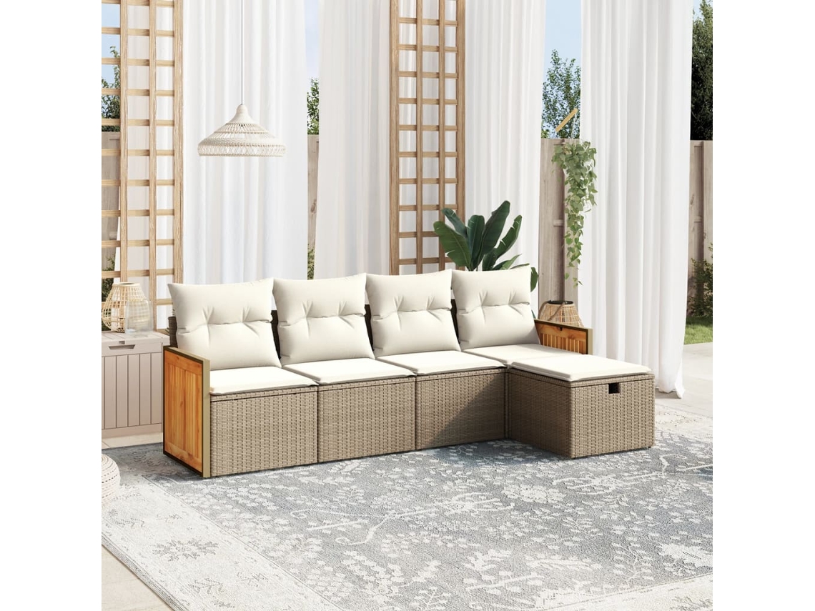 Conjunto de Sofás de Jardim HARLANV1 com Almofadões Vime Pe Bege