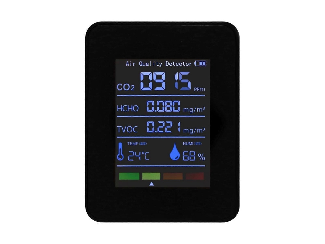 Lurelia Medidor De Qualidade Do Ar 5 Em 1 Hcho/tvoc/co2, Temperatura/humidade, Sensor Semicondutor, Com Visor Lcd, Bateria 1200 Mah Usb, Preto
