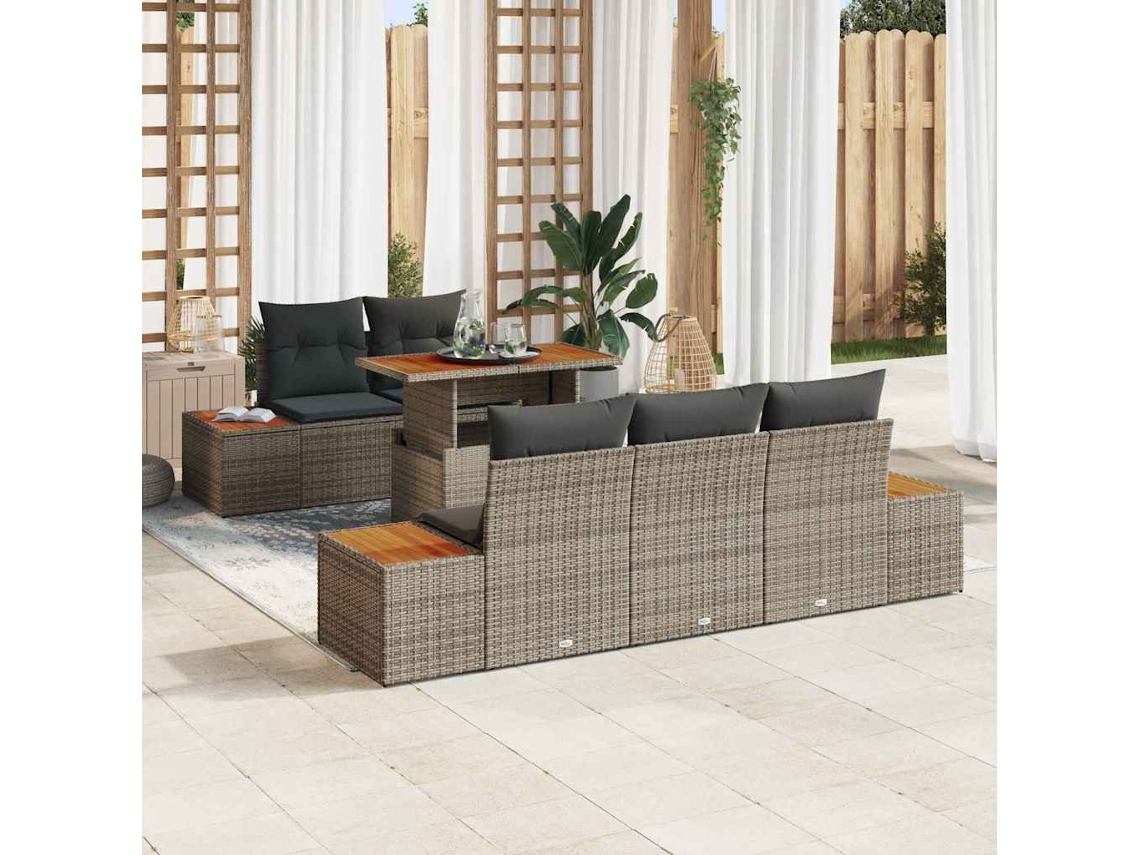 Vidaxl Conjunto De Sofá De Jardim 6 Unid. Cinza E Marrom