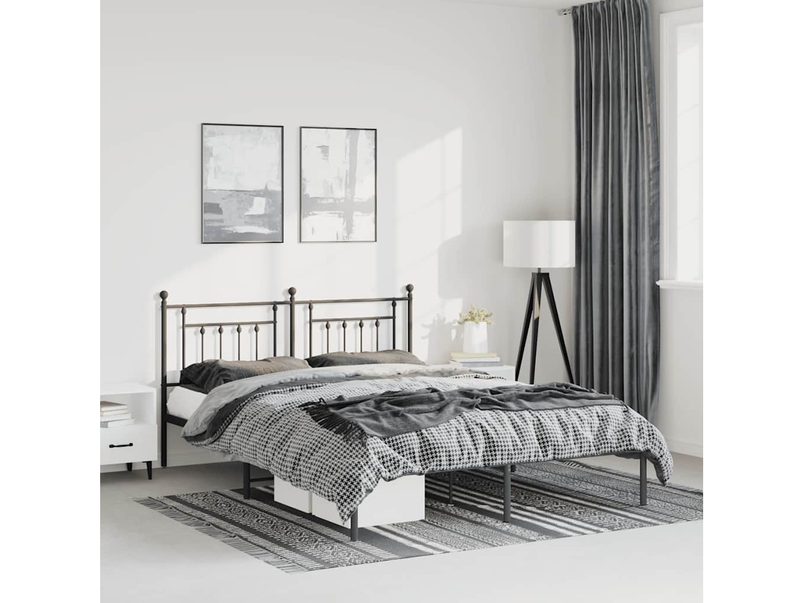 Estrutura De Cama Com Cabeceira 135x190 Cm Metal Preto