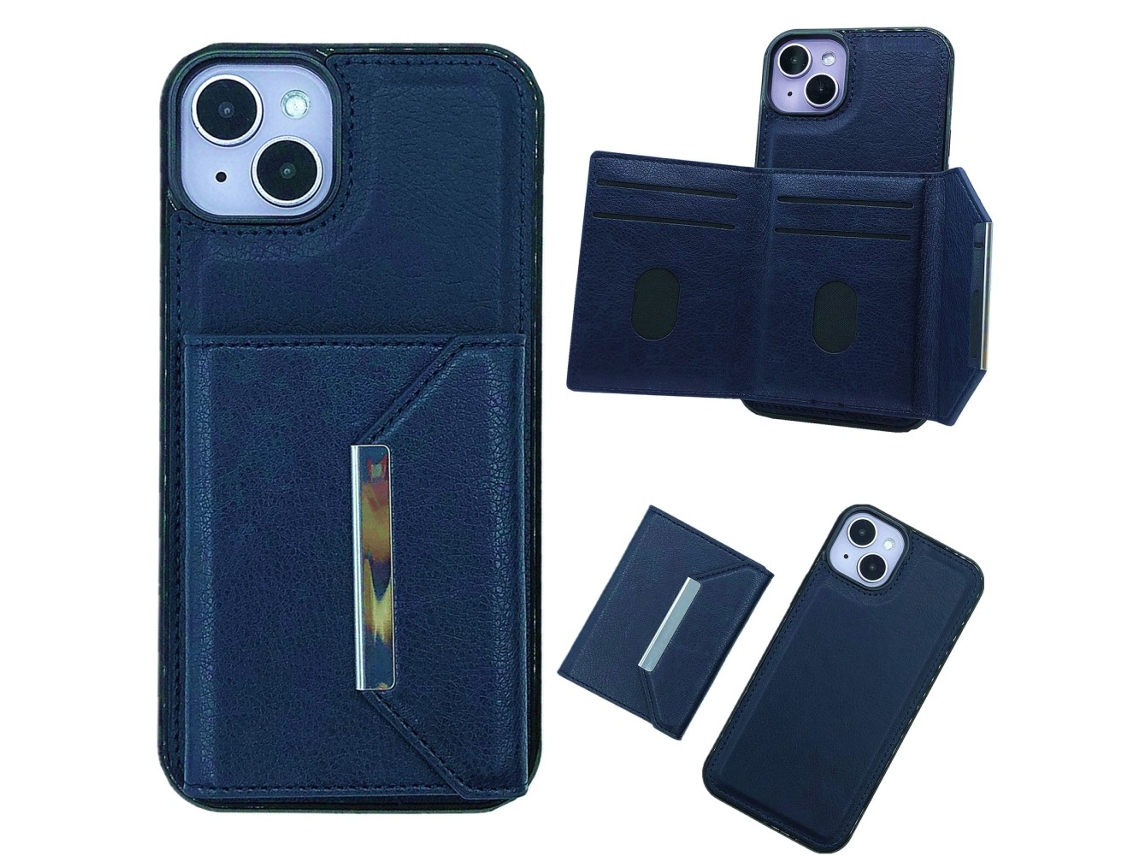 Suporte Casa Para Iphone 13 Pele Sintética Azul