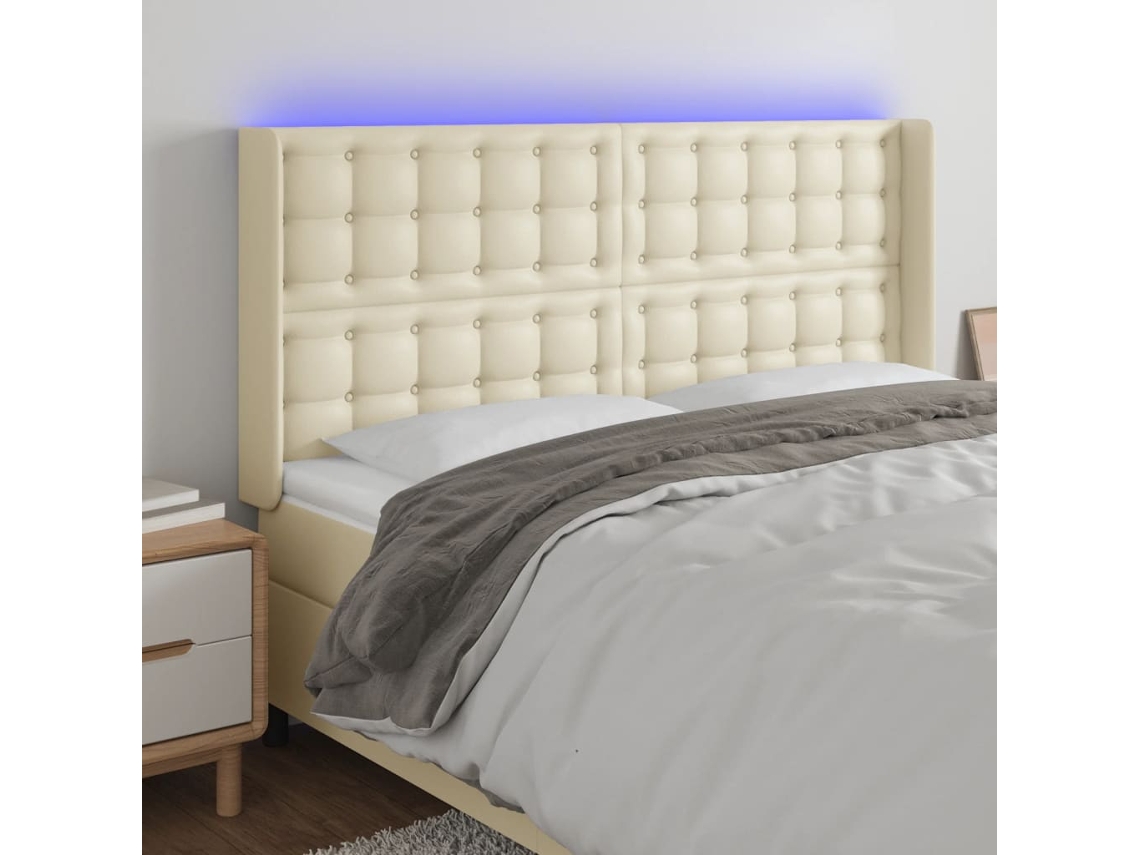 Vidaxl Cabeceira Cama C/ Led 183x16x118/128 Cm Couro Artificial Crème