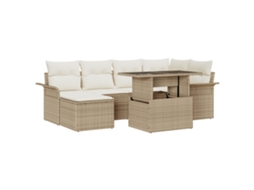 Conjunto 7 Conjunto De Móveis De Jardim Vidaxl Bege Vime Pe (100 X 55 X 73 Cm)