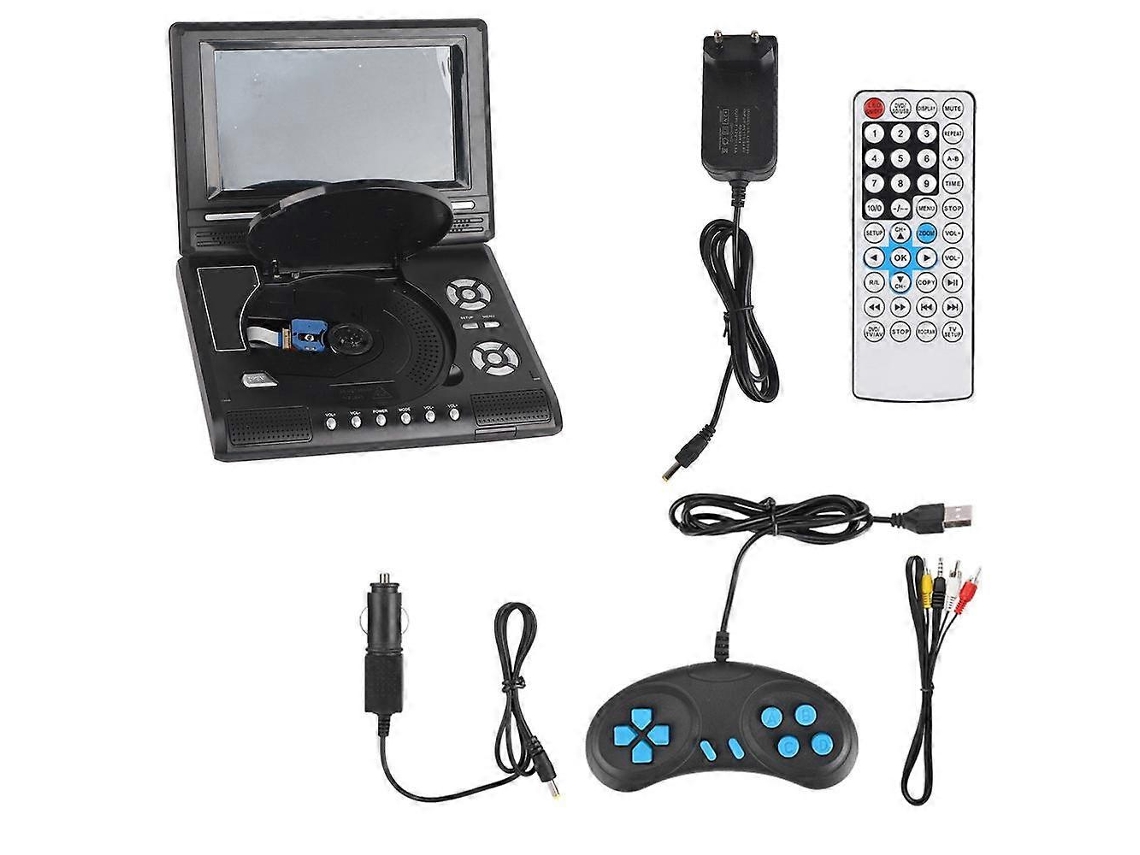 Leitor De Dvd Portátil De 7 Polegadas Com Tela Giratória, Bateria Recarregável, Carregador De Carro, Gamepad E Plugue Ue (100 240 Aquaforge