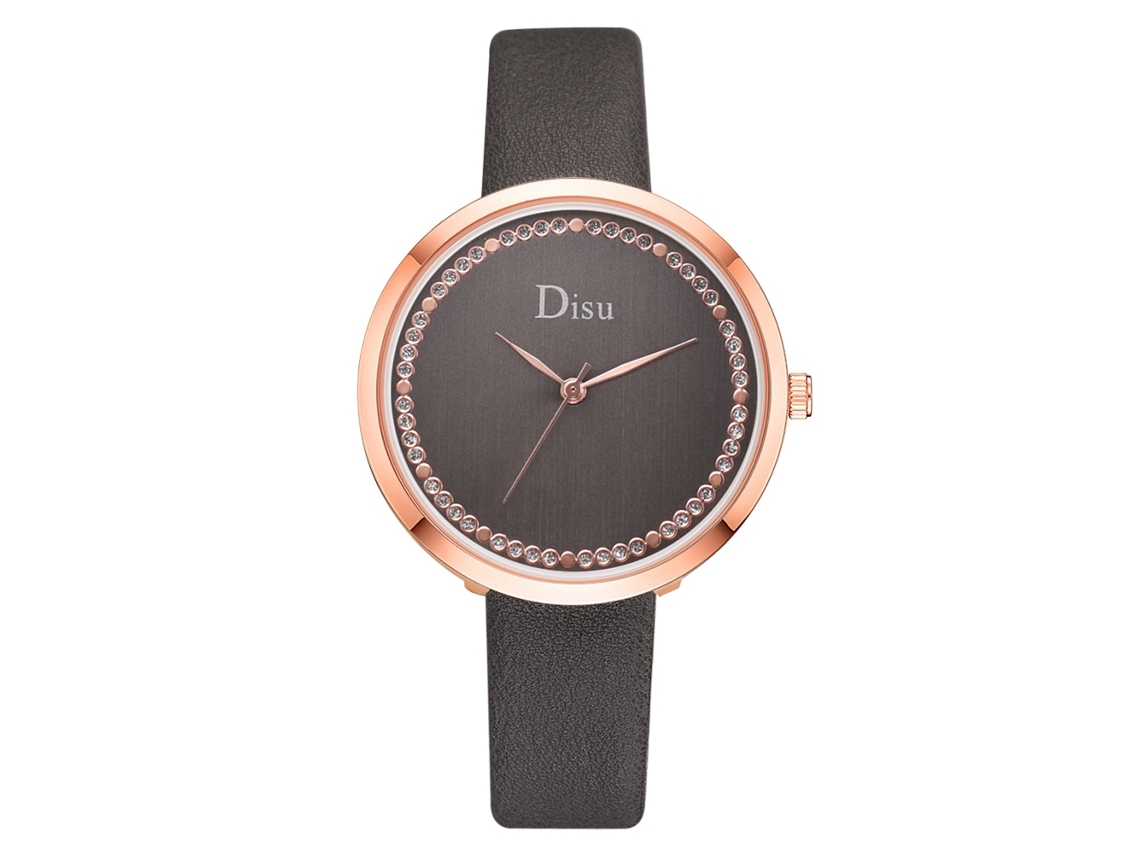 Relógio Feminino de Pulso Simples em Quartzo com Pulseira de Couro Pu Cinza