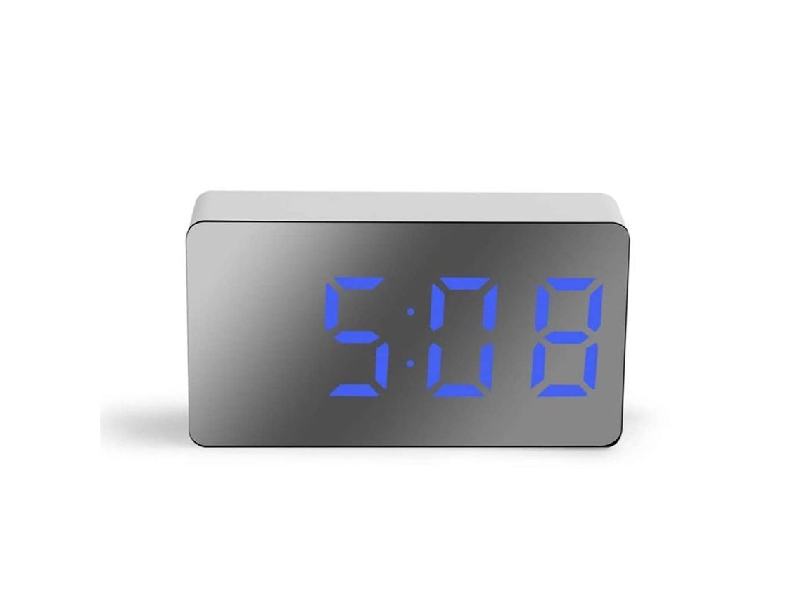 Relógio Despertador Digital com Espelho LED, Soneca, USB e Design Compacto Nova Line para Quarto e Escritório
