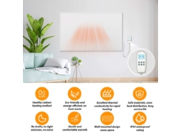 Painel Aquecimento Infravermelho 850w 122x72cm Ip54 Termóstato Com Display Montagem Parede Branco