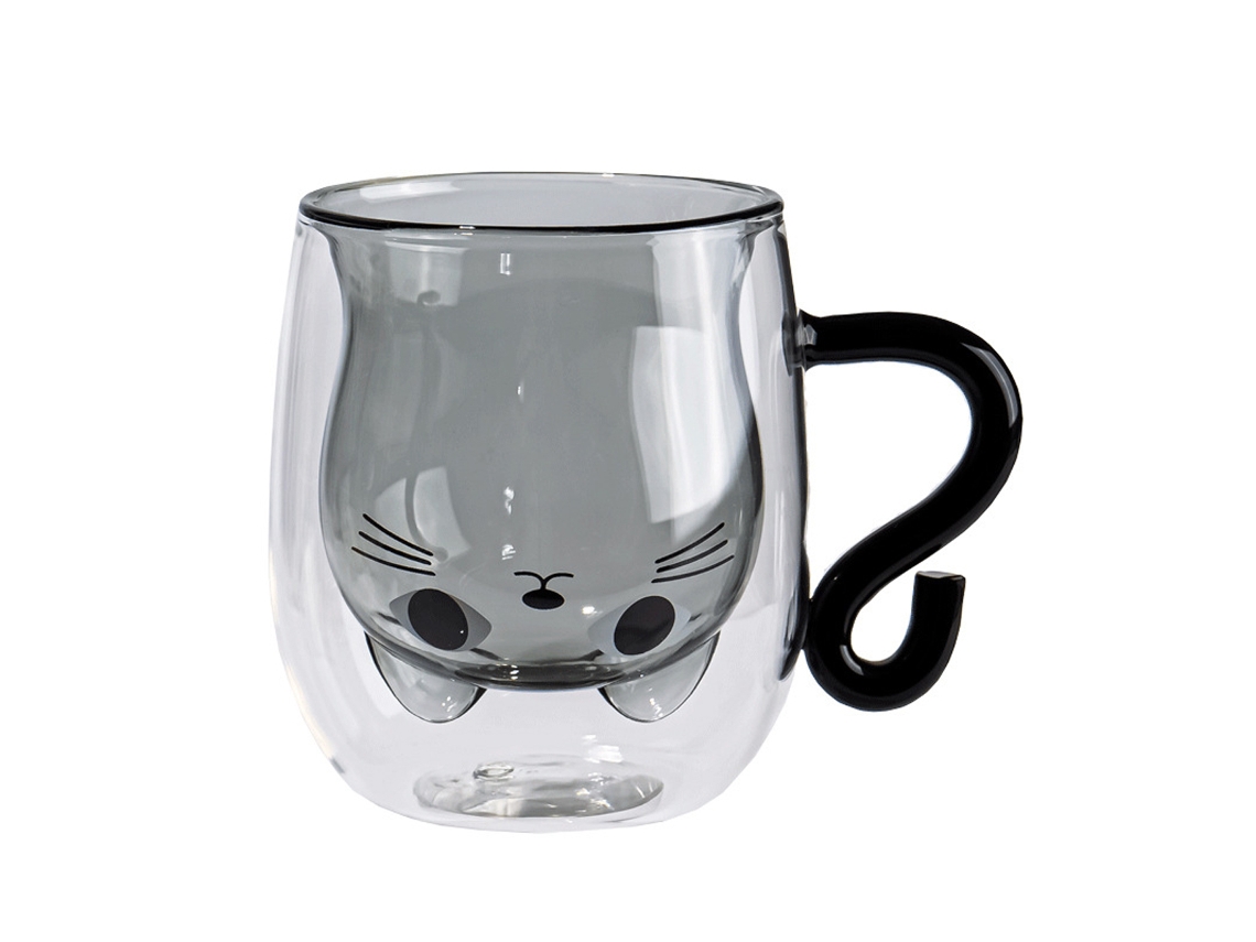 Caneca de Gato Preto Fofa com Cabo Caneca Dupla Parede 250-300Ml Presente para Amantes de Gatos NEVEANCE