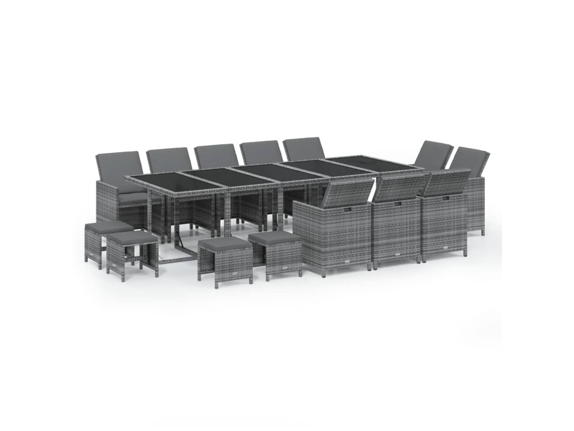 Conjunto de 15 Jantar para Jardim com Almofadões Vime Pe Cinzento MAISON EXCLUSIVE