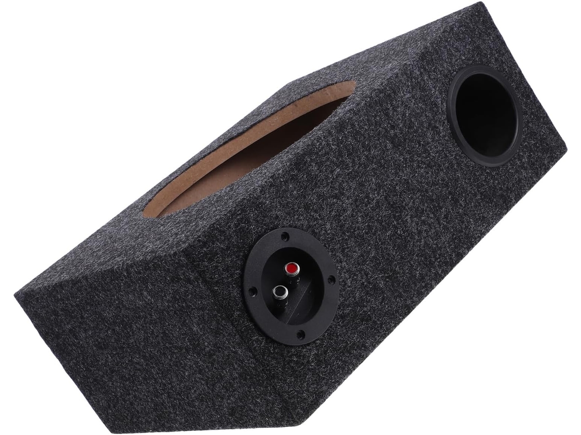Caixa Acústica Ultrafina Para Subwoofer De 10 Polegadas Em Abs Com Acabamento Em Madeira, Compatível Com Sistemas De Subwoofer.