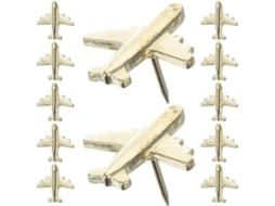 Tachinhas de Metal Dourado em Formato Avião, 12 Peças, Desenho Tridimensional para Quadros e Cortiça Murais, para