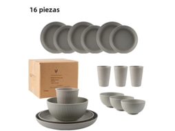 Conjunto de Talheres Portáteis Estilo Campestre com 16 Peças, Incluindo Faca, Garfo e Colher, Feito de Plástico Ecológico. MDUG (cinza)