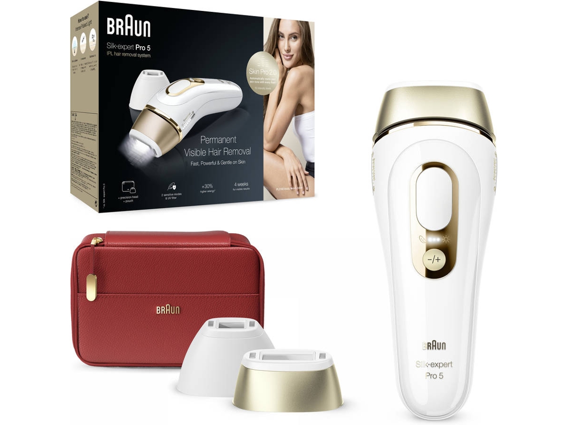 Depiladora Luz Pulsada BRAUN Silk·expert Pro 5 PL5160 (IPL - Multi-zonas - Branco e Dourado)