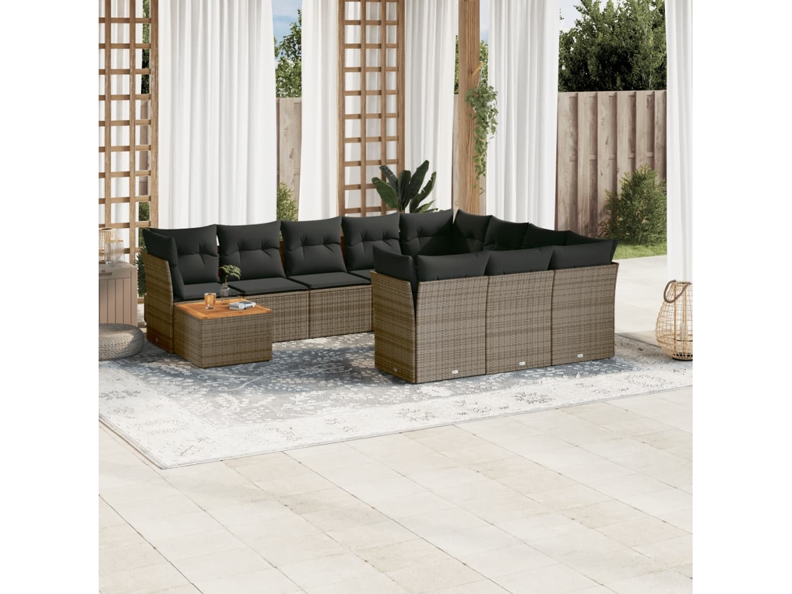 Jogo de Sofá Jardim 11 Peças C/ Almofadões Vime Pe Cinza Dkd Home Decor