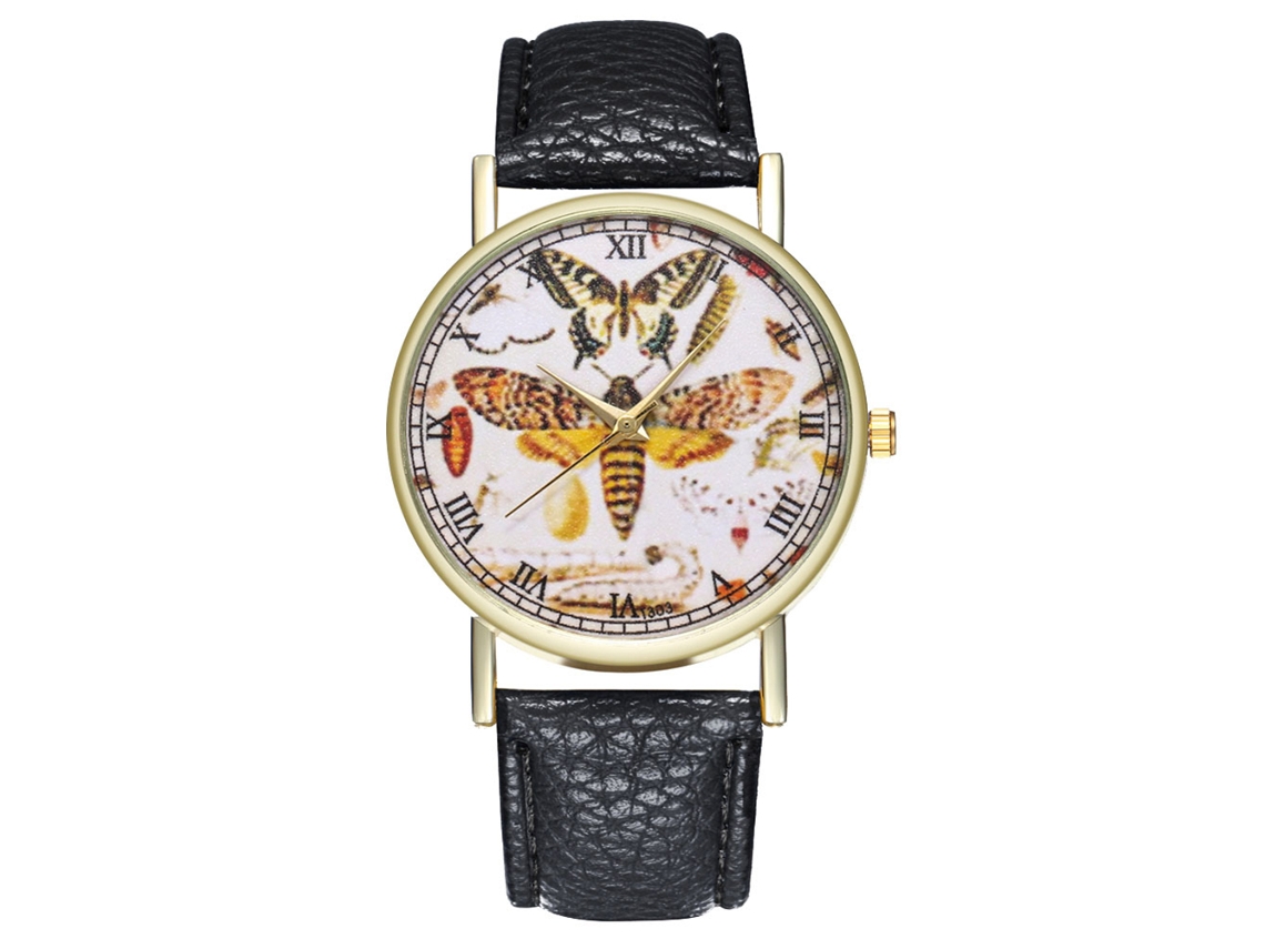 Relógio feminino Zhoulianfa T303-a com pulseira de couro preta e movimento de quartzo, ideal para negócios.