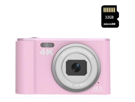Câmara Digital das Crianças Compacta Dc303 4K 48Mp com Foco Automático Zoom 16X 2 8 Polegadas Display 32G-Rosa VIGA EUROPE