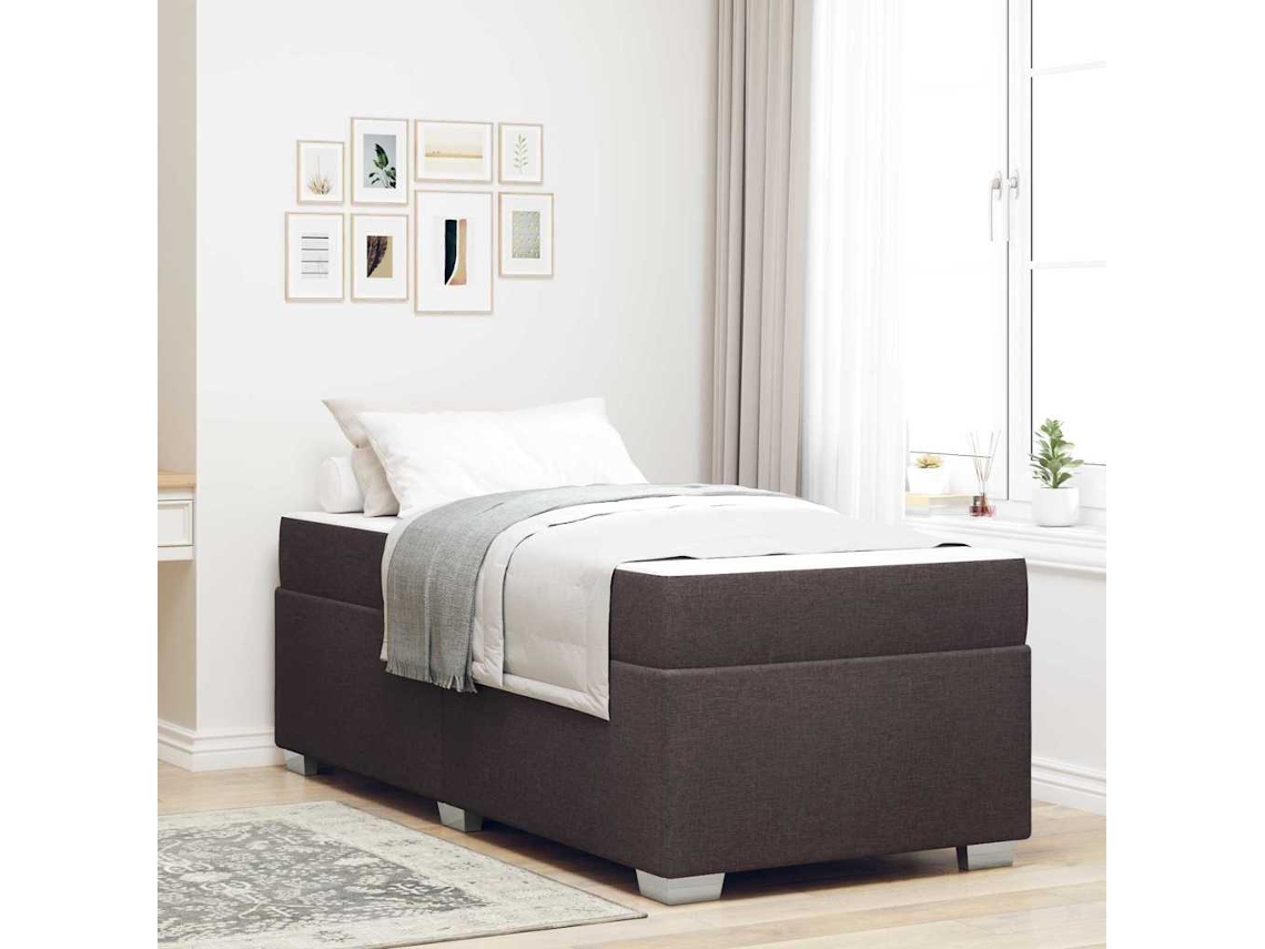 Vidaxl Estrutura da Cama com Colchão Marrom Escuro 100 X 200 Cm Tecido