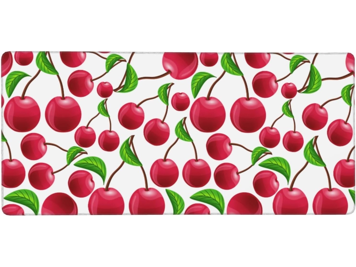 Mousepad para Computador de Grande Formato com Estampa Cerejas Vermelhas, Base Borracha Antiderrapante, 40 X 9