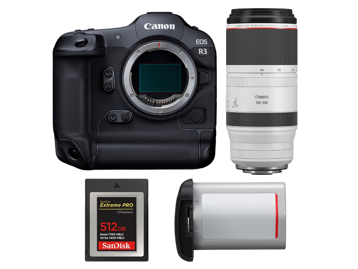 Eos R3 + Rf 100 500mm F/4.5 7.1 L Is Usm + 1 Sandisk 512gb Extreme Pro Cfexpress Type B + Canon Lp e19 + Ebook Pricedirect CANON