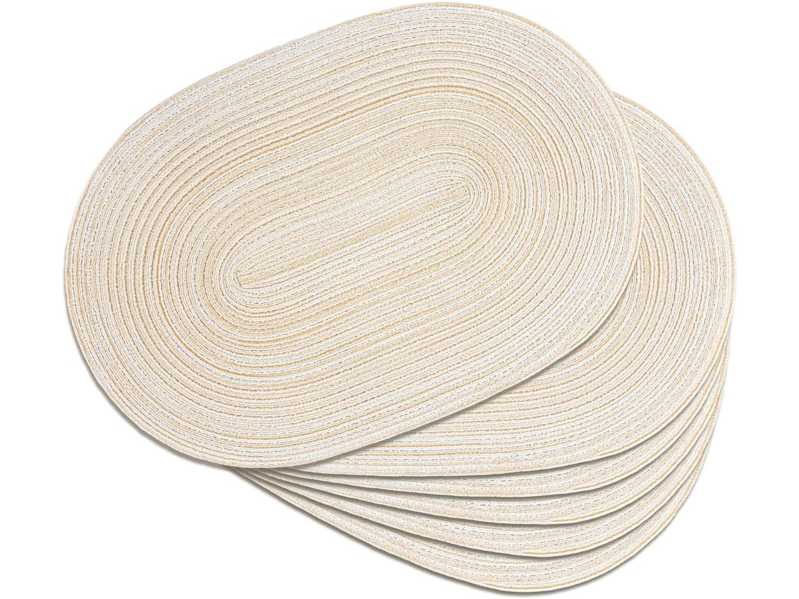 Conjunto 6 Individuais Tecidos - Bases Mesa - Tapetes Decoração - Proteção Calor - 45×30 Cm - Creme