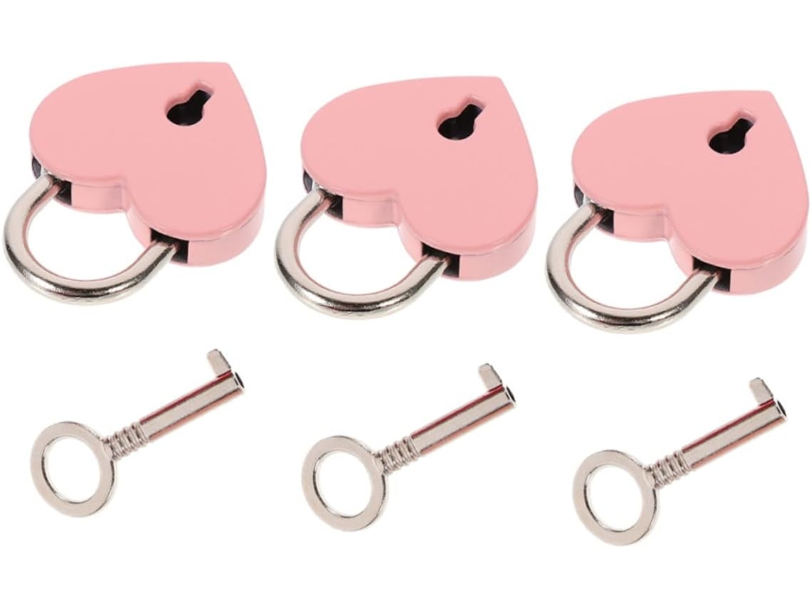 Cadeados Hemoton Em Liga De Zinco Formato Coração Com Chaves, Conjunto De 3 Pequenos Cadeados Decorativos Para Malas Mão