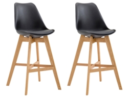 Conjunto de 2 banquetas de bar escandinavas com assento em plástico preto e PVC e pés em madeira maciça 10_0006030