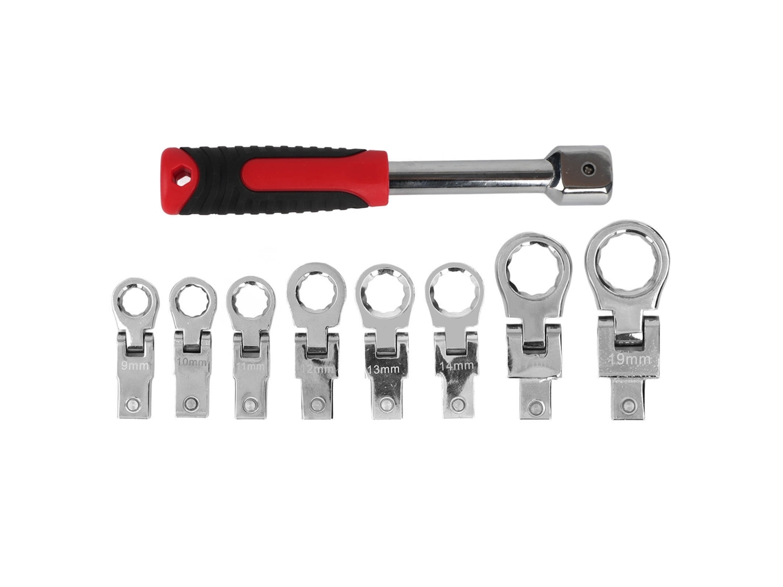 Kit De Chave De Socket Detachável Com Cabeça Flexível Giratória 180 Graus Cr V 9 Peças