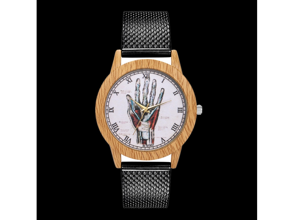 Reloj De Cuarzo Unisex Con Correa De Malla De Acero Dial Redondo Números Romanos Negro Zhoulianfa